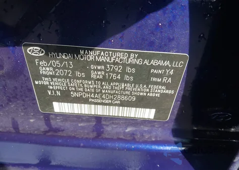 2013 Hyundai Elantra Gls z USA, uszkodzony, nr VIN 5NPDH4AE4DH288609